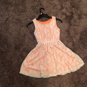 Girls 7/8 orange & Cream dress